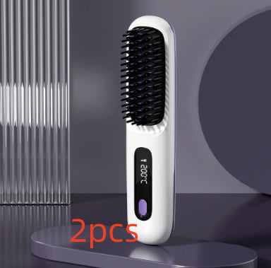 2 In 1 Straight Hair Comb Wireless Hair Straightener Brush Hair Fast Heating Portable Hot Curler USB Charging - SD & CO.