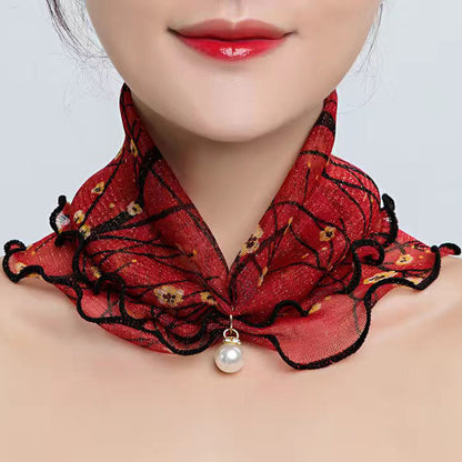 Printed Cute Decorative Scarf Lace Thin Pendant Small Silk Scarf