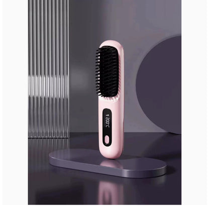 2 In 1 Straight Hair Comb Wireless Hair Straightener Brush Hair Fast Heating Portable Hot Curler USB Charging - SD & CO.