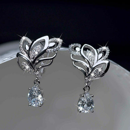 Leaf Inlaid Drop Zircon Earrings For Women