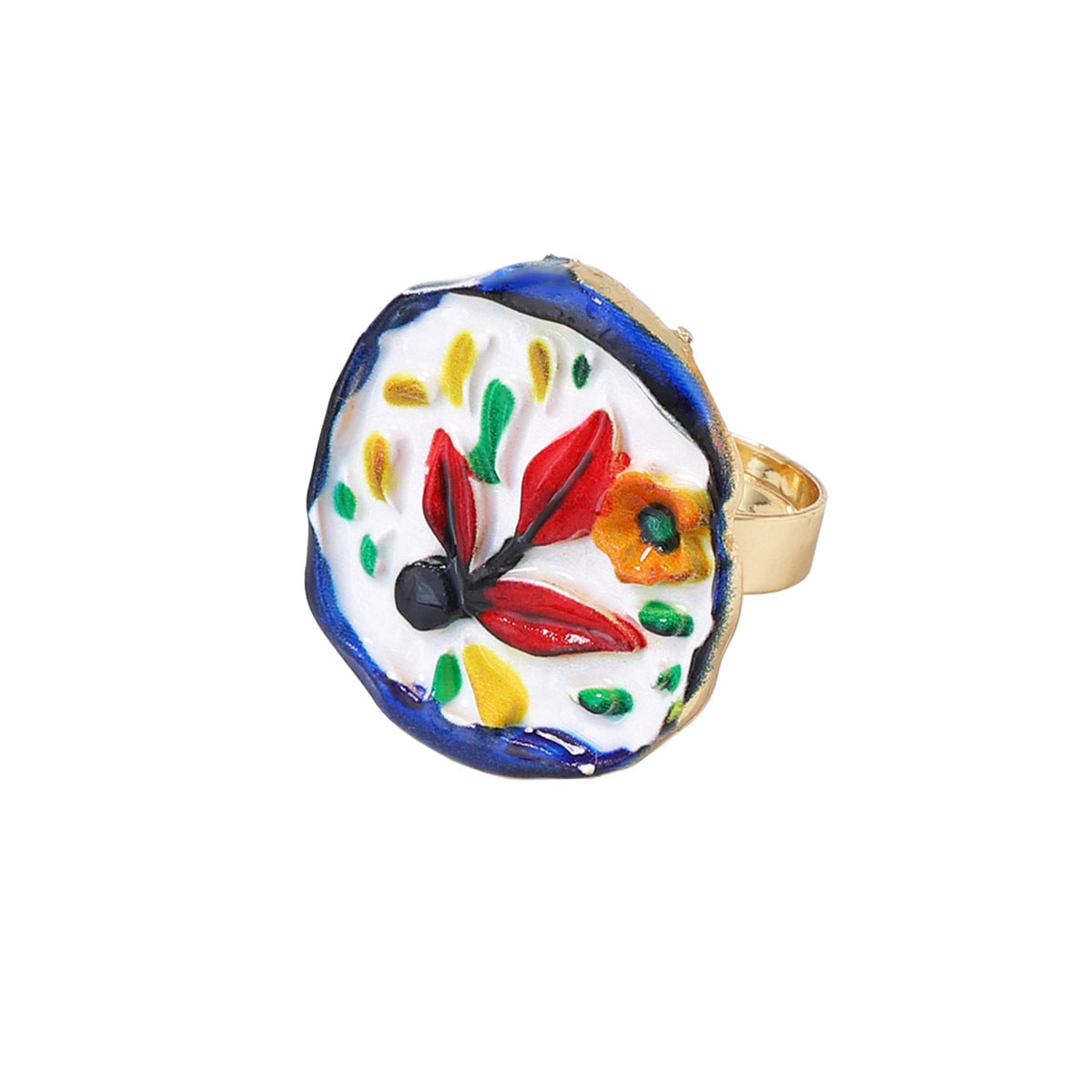 Alloy Printed Flower Heart Open Women's Ring