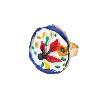 Alloy Printed Flower Heart Open Women's Ring