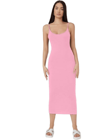 Aahwan Women's & Girls Midi Solid Cami Bodycon Casual Dress - SD & CO.