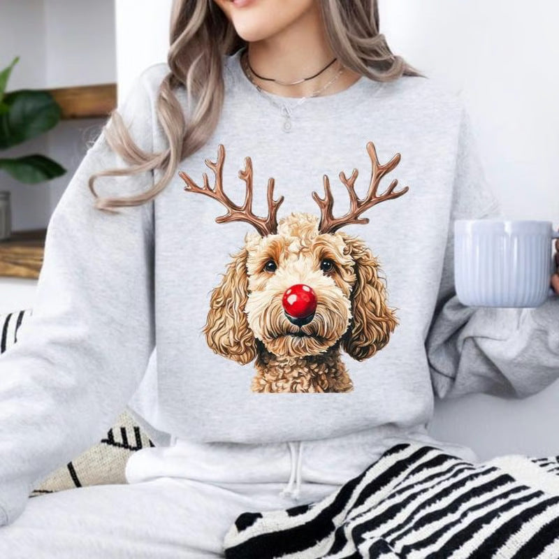 Women's Creative Round-neck Christmas Reindeer Dog Sweatshirt