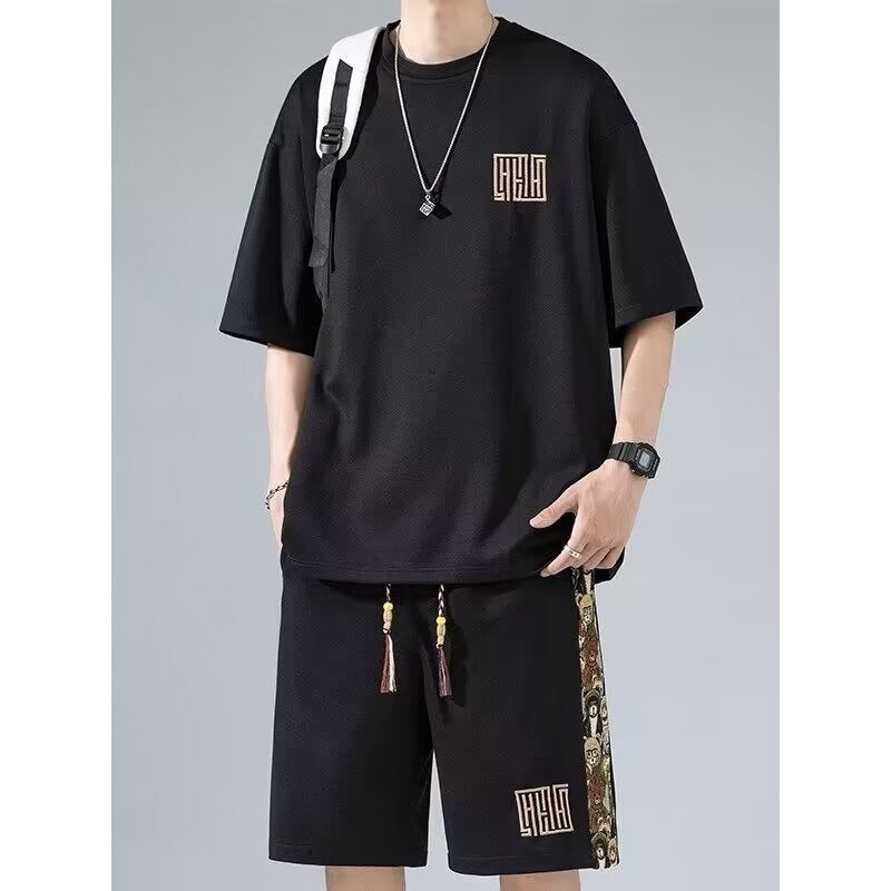 Waffle Embroidery Summer Loose All-match Short Sleeve Two-piece Set - SD & CO.