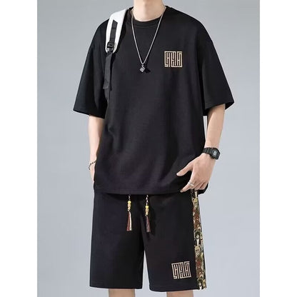 Waffle Embroidery Summer Loose All-match Short Sleeve Two-piece Set - SD & CO.