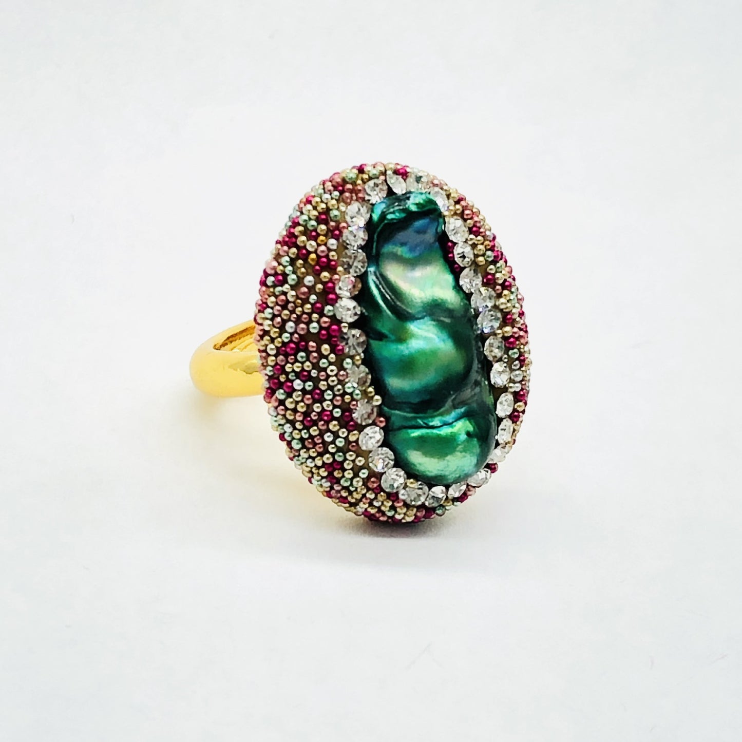 Pearl Ring Hand Inlaid With Color