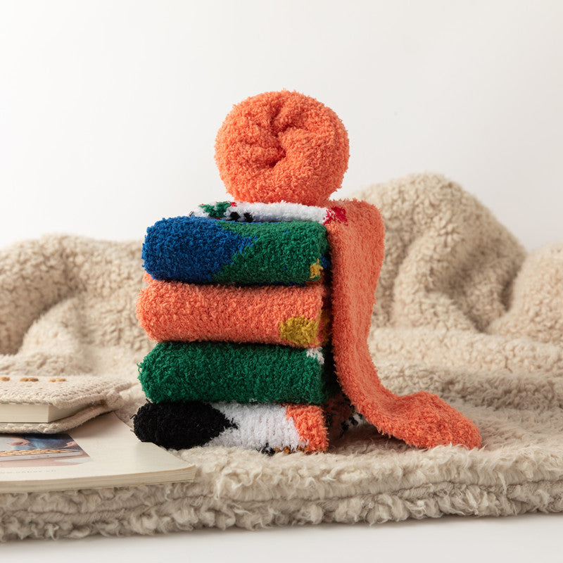 Copy of Christmas orange socks for children, winter thick INS trendy warm home socks, coral fleece flooring