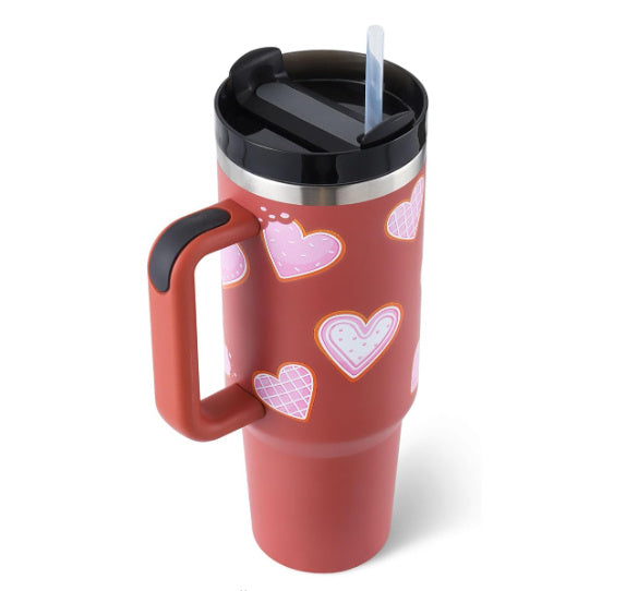 40 Oz Tumbler With Handle Straw Insulated, Stainless Steel Spill Proof Vacuum Coffee Cup Tumbler With Lid Tapered Mug Gifts For Valentine Lover Suitable For Car Gym Office Travel - SD & CO.