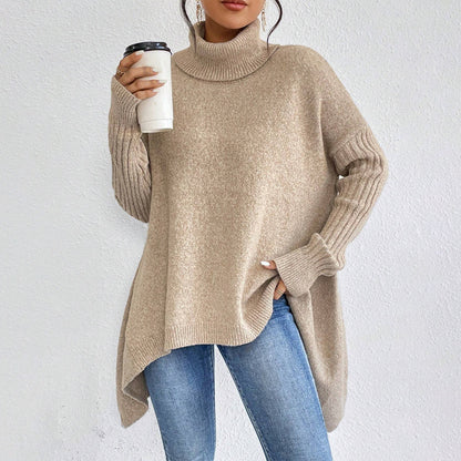 Irregular Turtleneck Sweater Winter Loose Long Sleeve Knitted Tops Leisure Warm Pullover Sweater Women's Clothing - SD & CO.