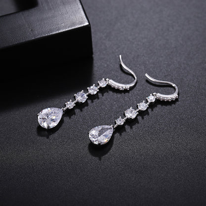 Europe And America Long Drop Earrings Copper Inlaid Strip