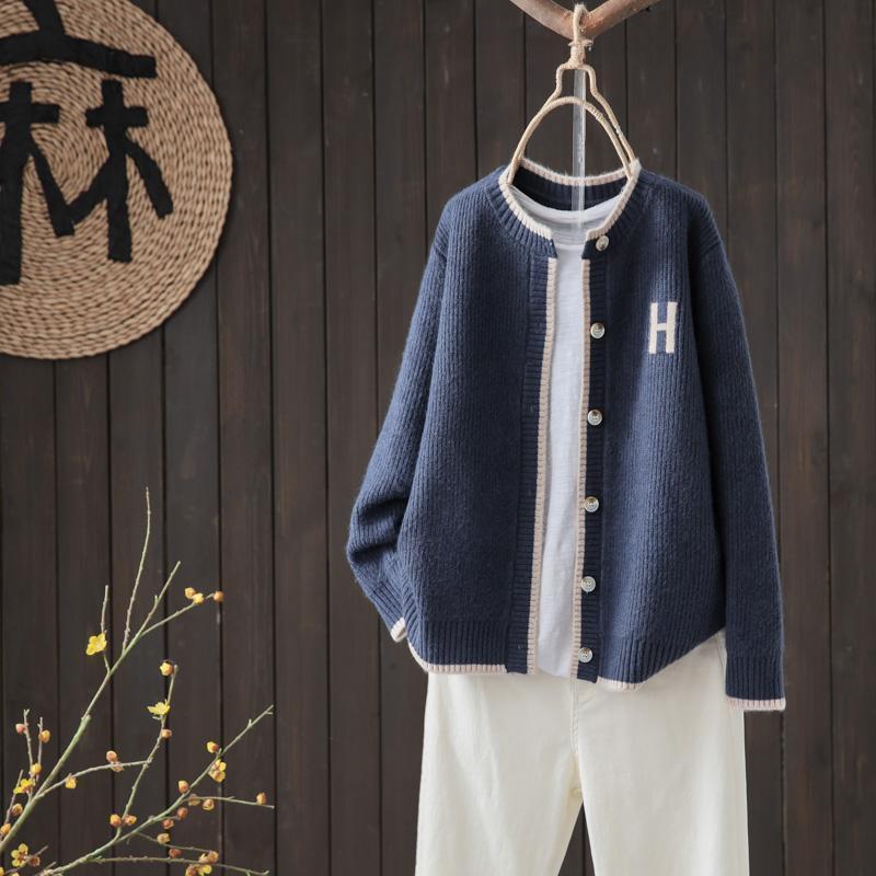 Round Neck Single-breasted Knitted Cardigan Women's Loose Coat - SD & CO.