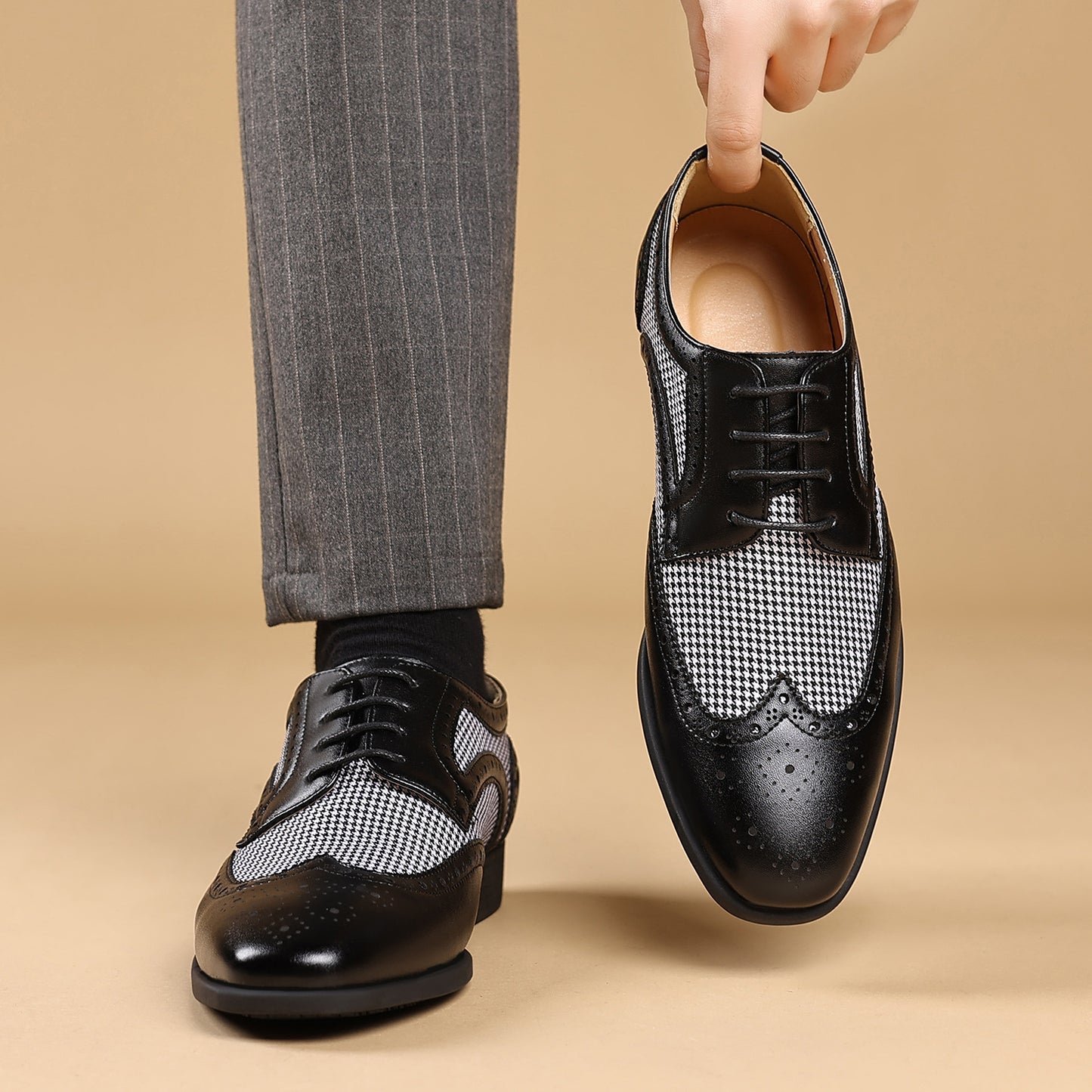 Imitation Houndstooth Men's Shoes Casual Leather Shoes