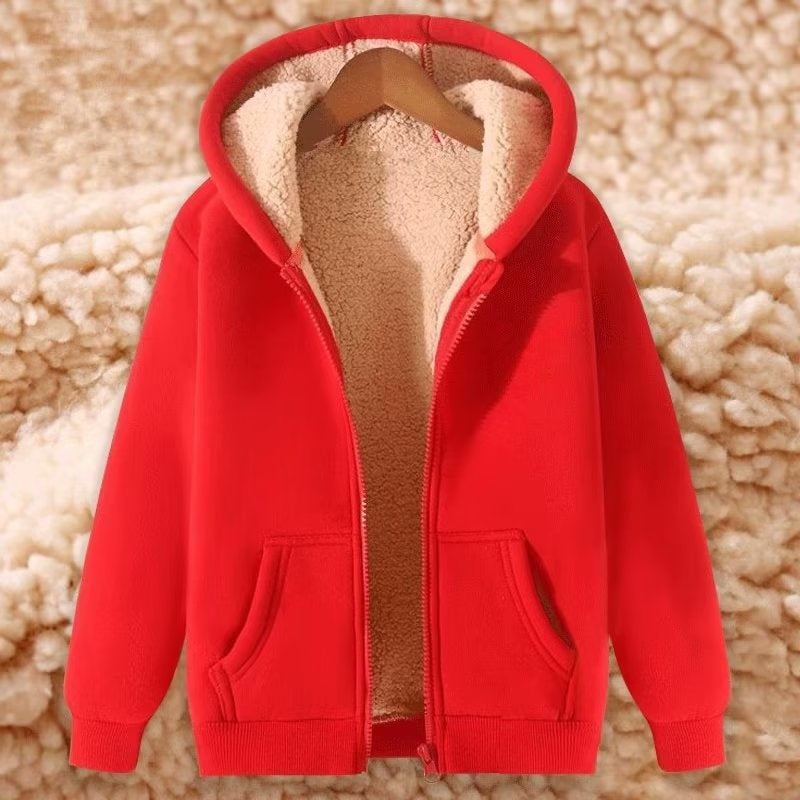 Women's Simple Solid Color Cold-proof Warm Berber Fleece Hooded Jacket - SD & CO.