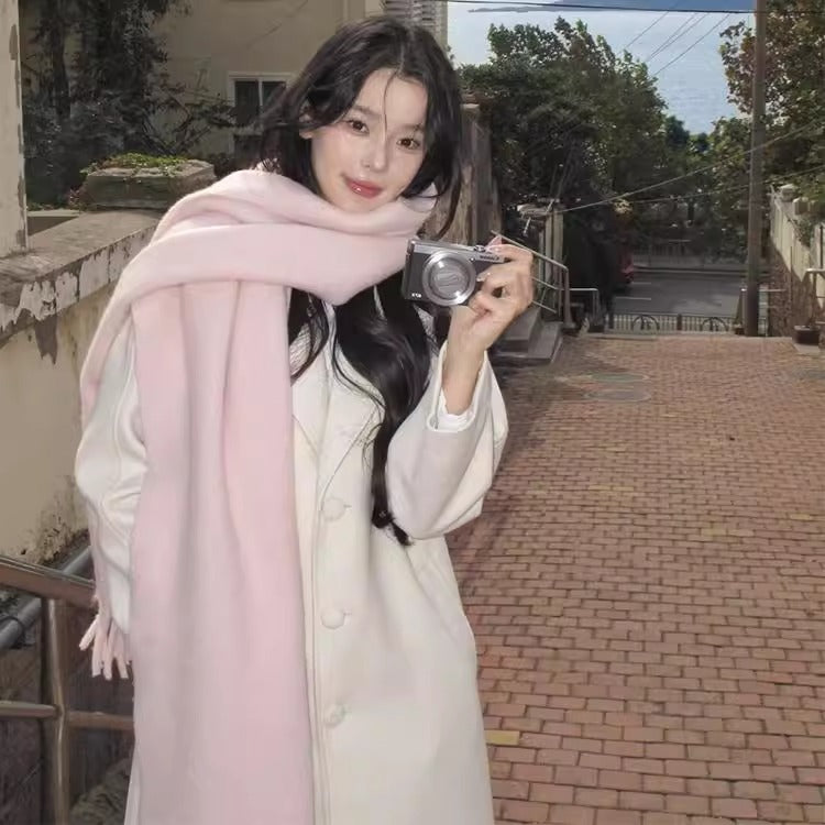 Scarf Winter Thicken Thermal Solid Color Mohair Shawl