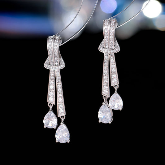 Knot Drop Earrings With Silver Needle And Zircon Inlaid