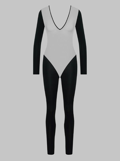 Sheer Jumpsuit Long PantsYoga Low Neck Shaping High Waist Summer Long Sleeve Set Sexy