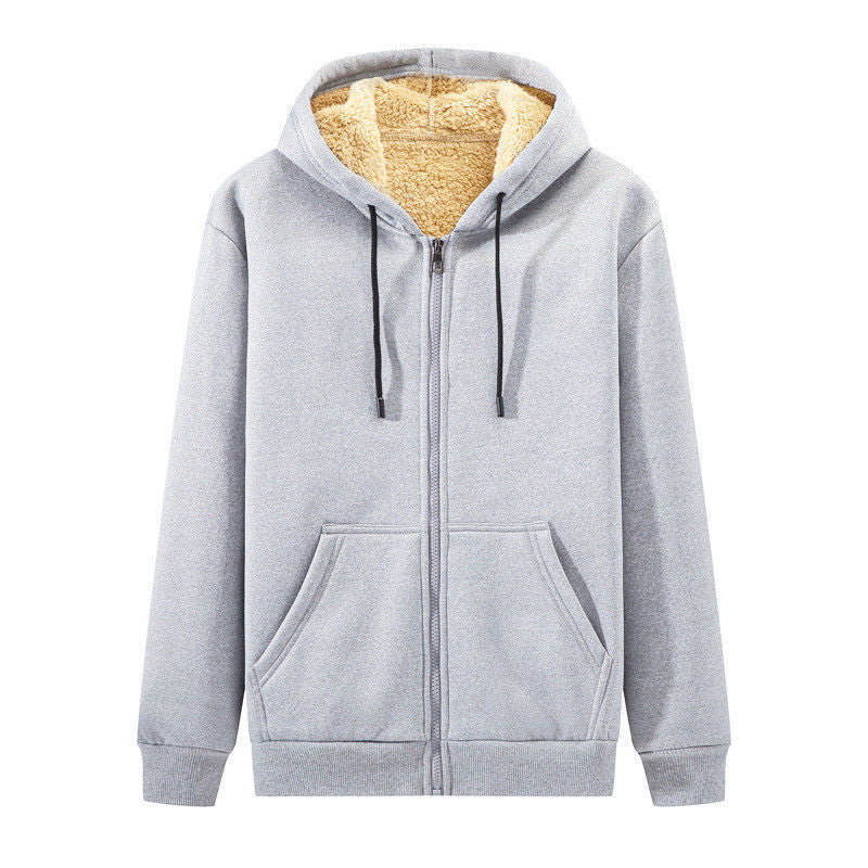 Solid Thermal Fleece-Lined Zipper Hoodie