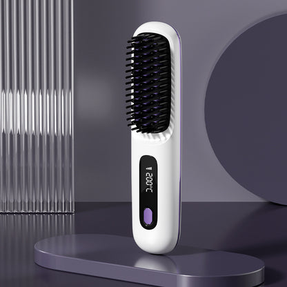 2 In 1 Straight Hair Comb Wireless Hair Straightener Brush Hair Fast Heating Portable Hot Curler USB Charging - SD & CO.