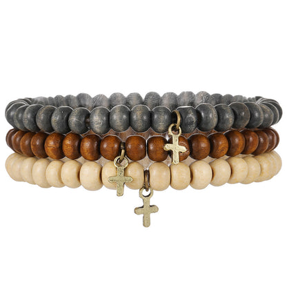 Retro Men's Coconut Wood Multi-Layer Stackable Bracelet Set