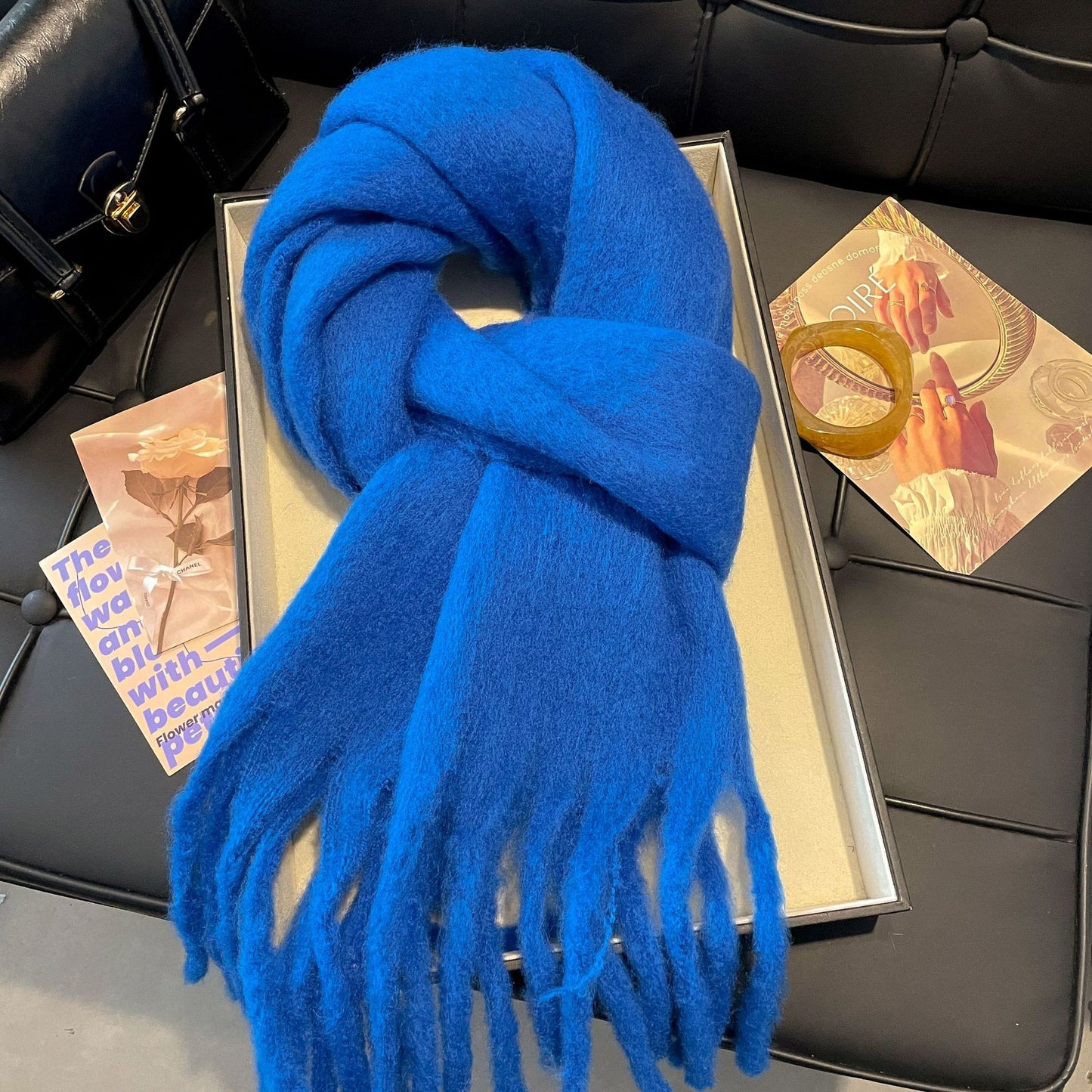 Scarf Winter Thicken Thermal Solid Color Mohair Shawl