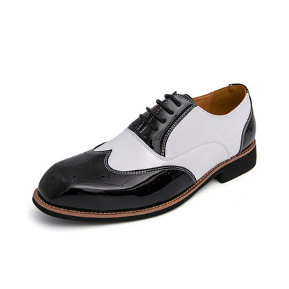 Brogue Plus Size Color Matching Trendy Young Men's Leather Shoes