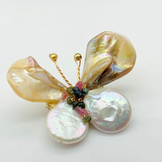 Handwoven Epoxy Shell Butterfly Brooch