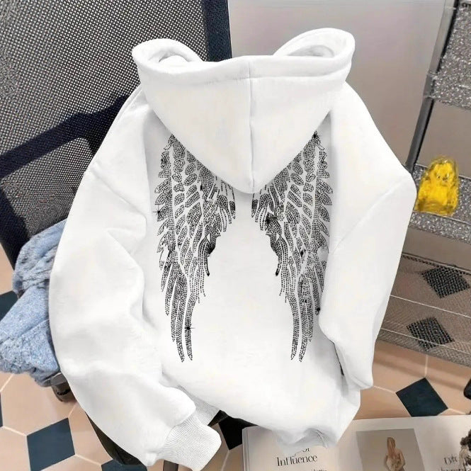 Trendy Minimalist Design Wings Printing Sweater Casual Loose Sweatshirt Pullover