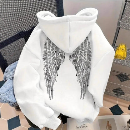Trendy Minimalist Design Wings Printing Sweater Casual Loose Sweatshirt Pullover