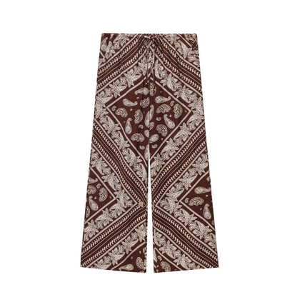 Straight Loose Printed Casual Shirt With Mid-waist Floor-length Wide-leg Pants