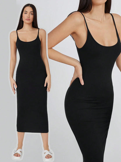 Aahwan Women's & Girls Midi Solid Cami Bodycon Casual Dress - SD & CO.