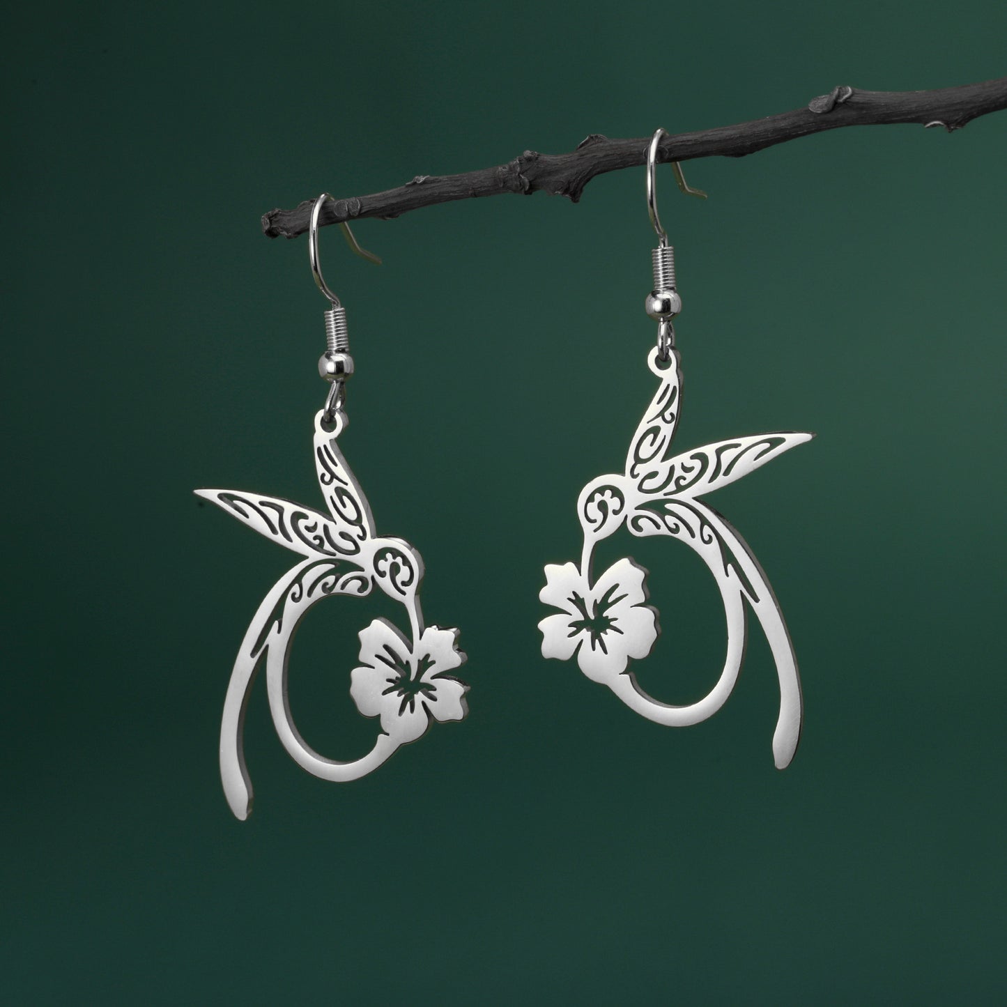 Titanium Steel Earrings Light Luxury High-end Hollow Hummingbird Honey