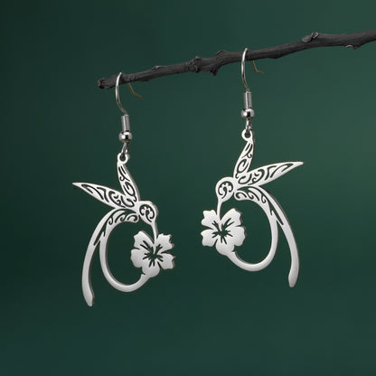 Titanium Steel Earrings Light Luxury High-end Hollow Hummingbird Honey