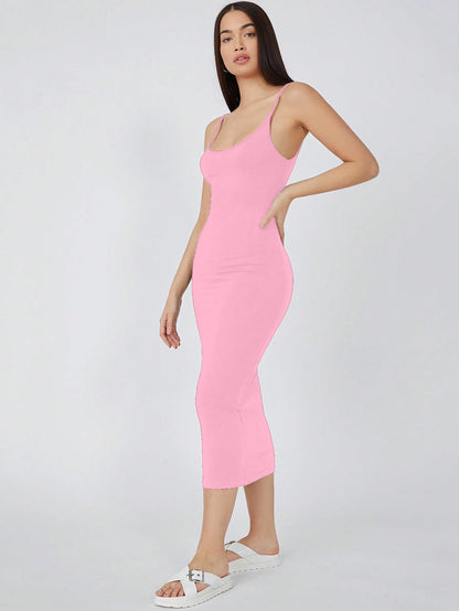 Aahwan Women's & Girls Midi Solid Cami Bodycon Casual Dress - SD & CO.