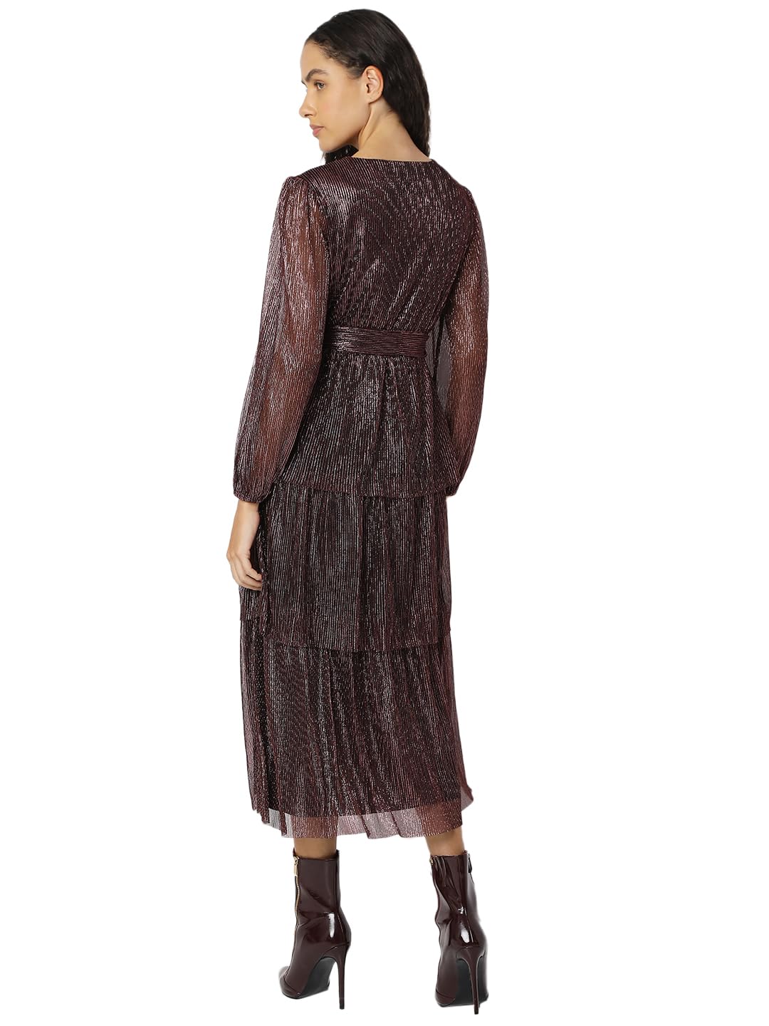 VERO MODA Women Embellished V-Neck Long Puff Sleeves Wrap Midi Dress - SD & CO.