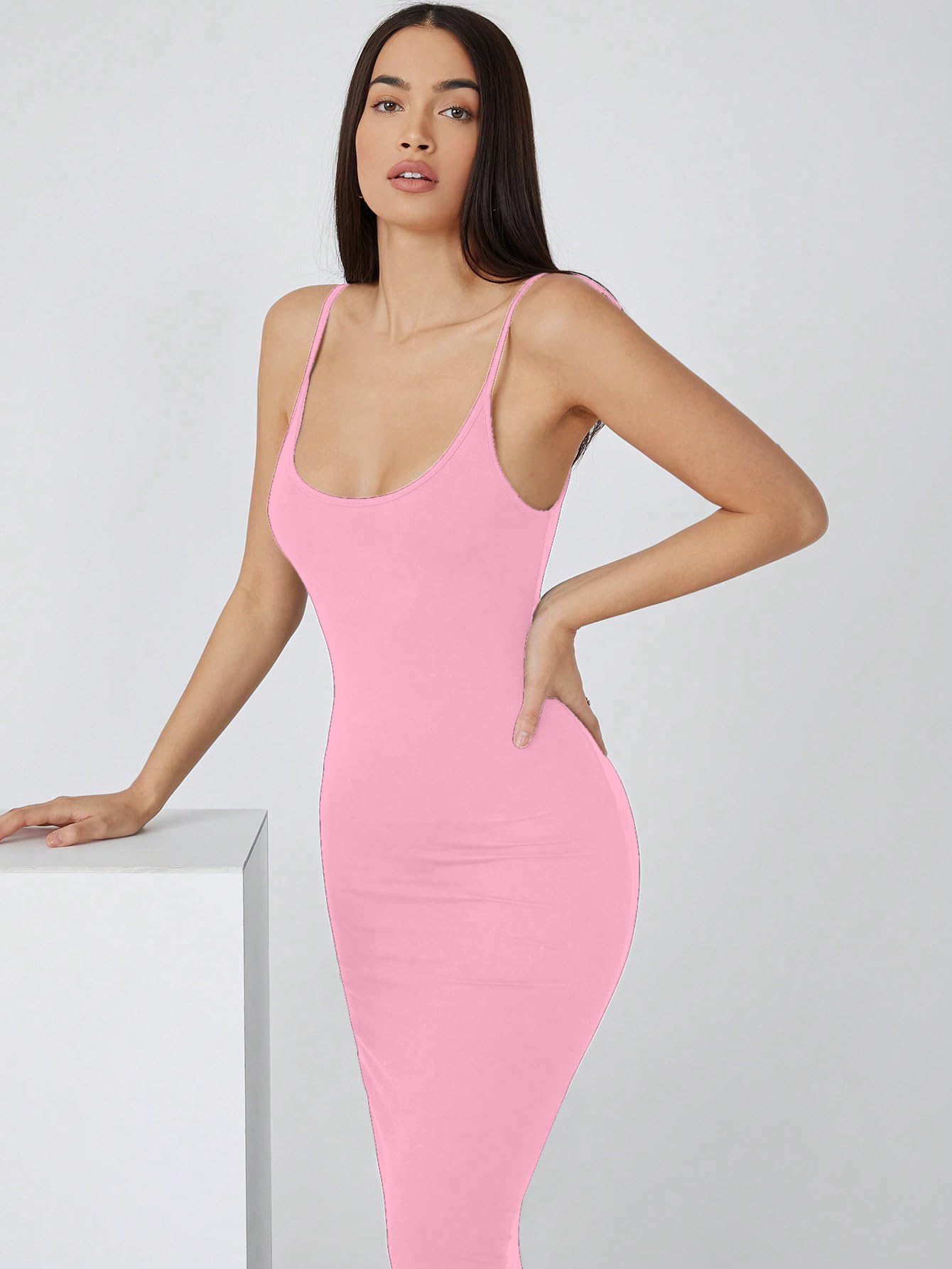 Aahwan Women's & Girls Midi Solid Cami Bodycon Casual Dress - SD & CO.