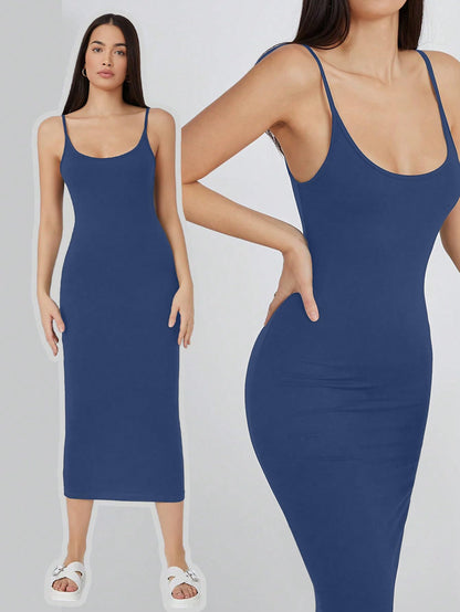 Aahwan Women's & Girls Midi Solid Cami Bodycon Casual Dress - SD & CO.