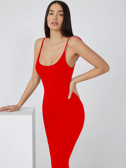 Aahwan Women's & Girls Midi Solid Cami Bodycon Casual Dress - SD & CO.