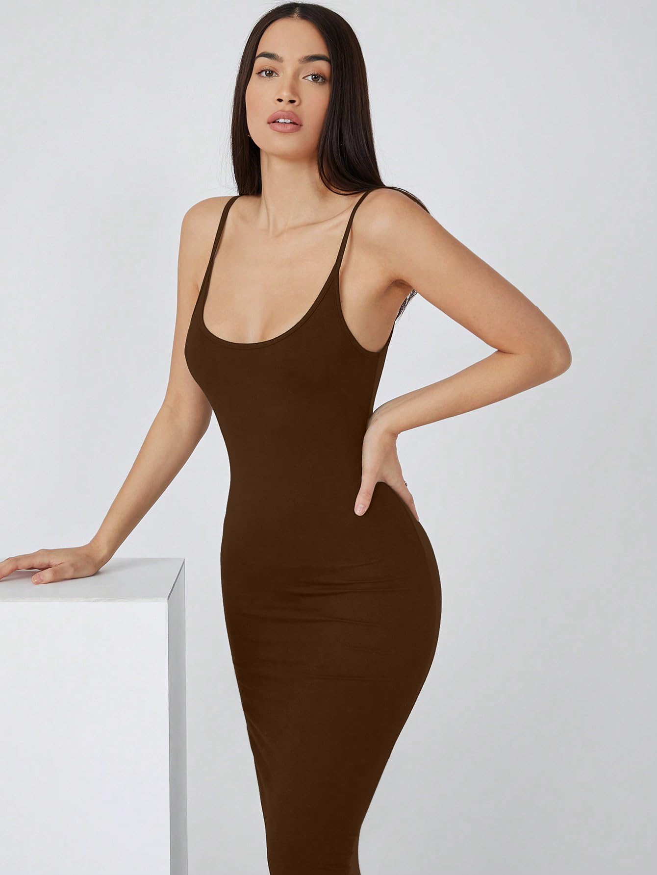 Aahwan Women's & Girls Midi Solid Cami Bodycon Casual Dress - SD & CO.