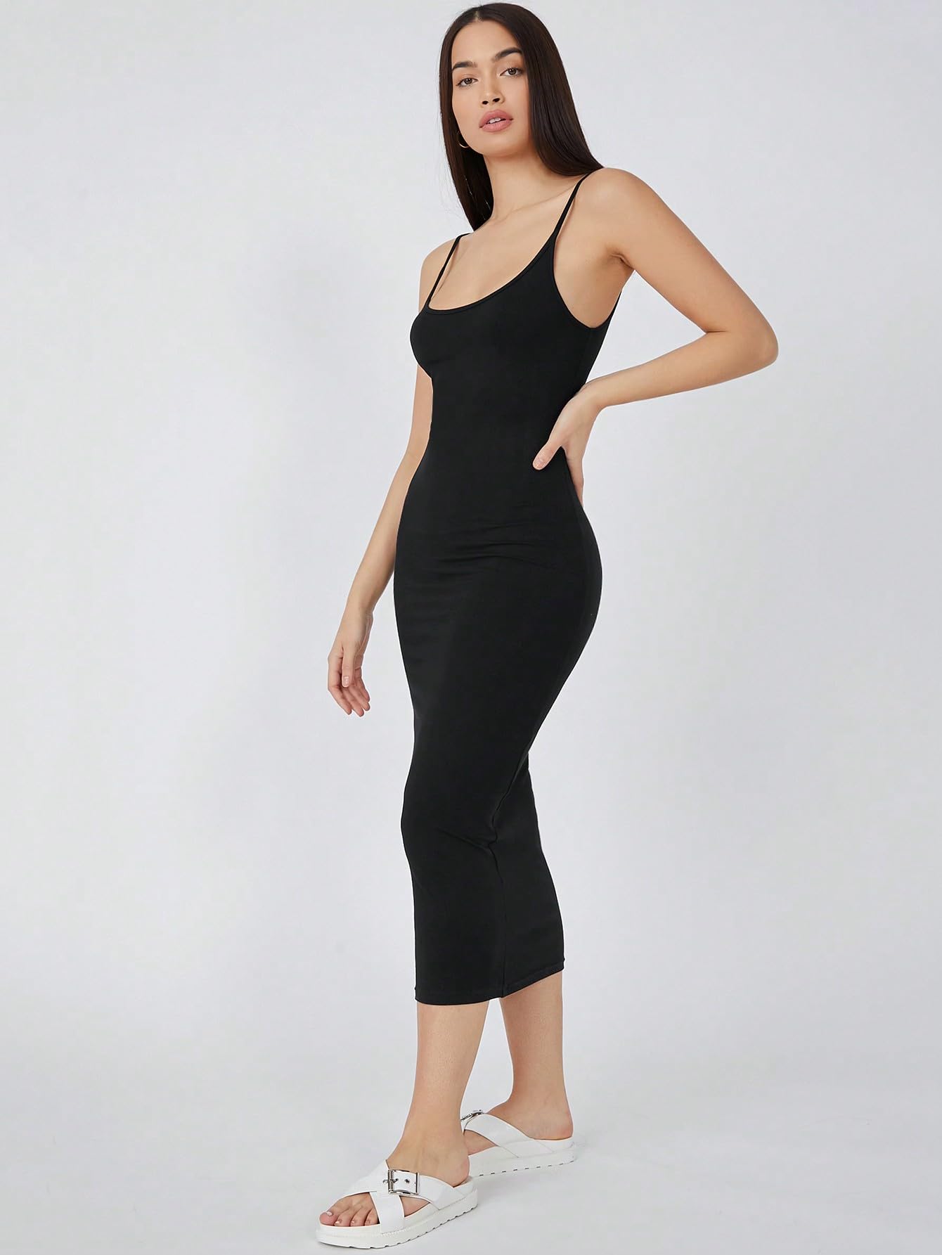 Aahwan Women's & Girls Midi Solid Cami Bodycon Casual Dress - SD & CO.