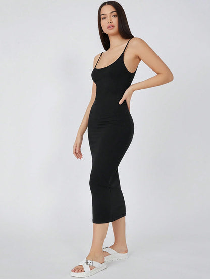 Aahwan Women's & Girls Midi Solid Cami Bodycon Casual Dress - SD & CO.