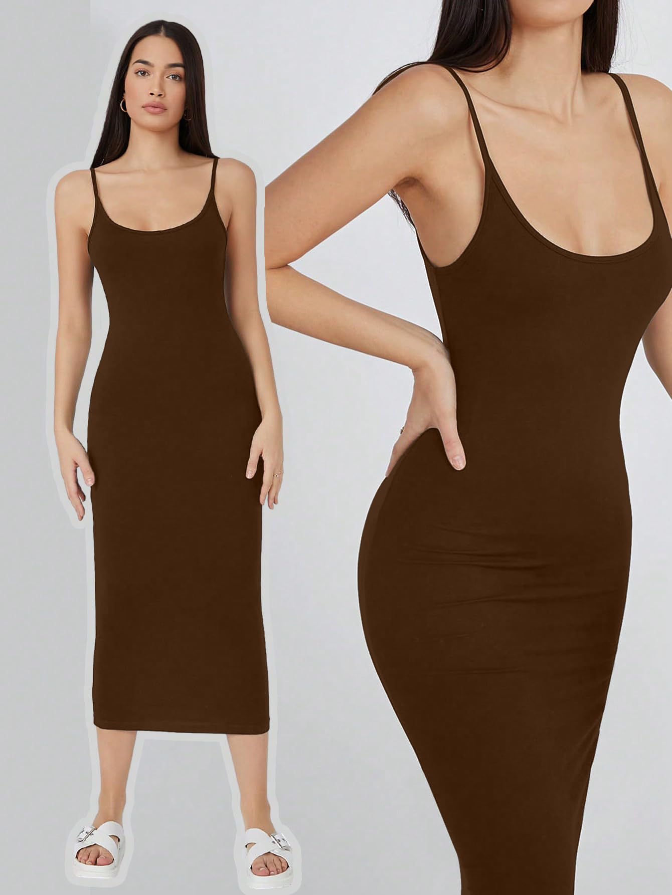 Aahwan Women's & Girls Midi Solid Cami Bodycon Casual Dress - SD & CO.