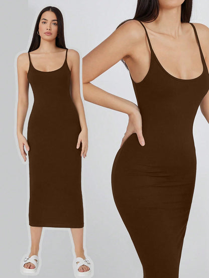 Aahwan Women's & Girls Midi Solid Cami Bodycon Casual Dress - SD & CO.