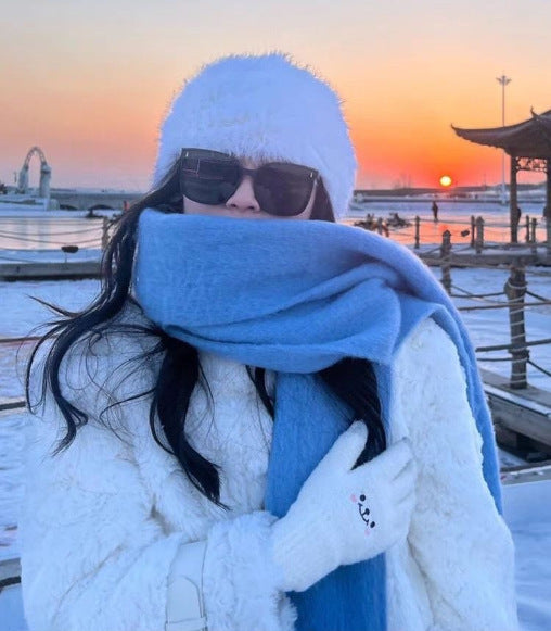 Scarf Winter Thicken Thermal Solid Color Mohair Shawl