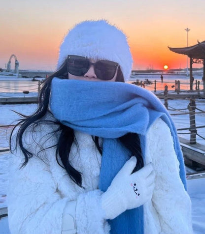 Scarf Winter Thicken Thermal Solid Color Mohair Shawl