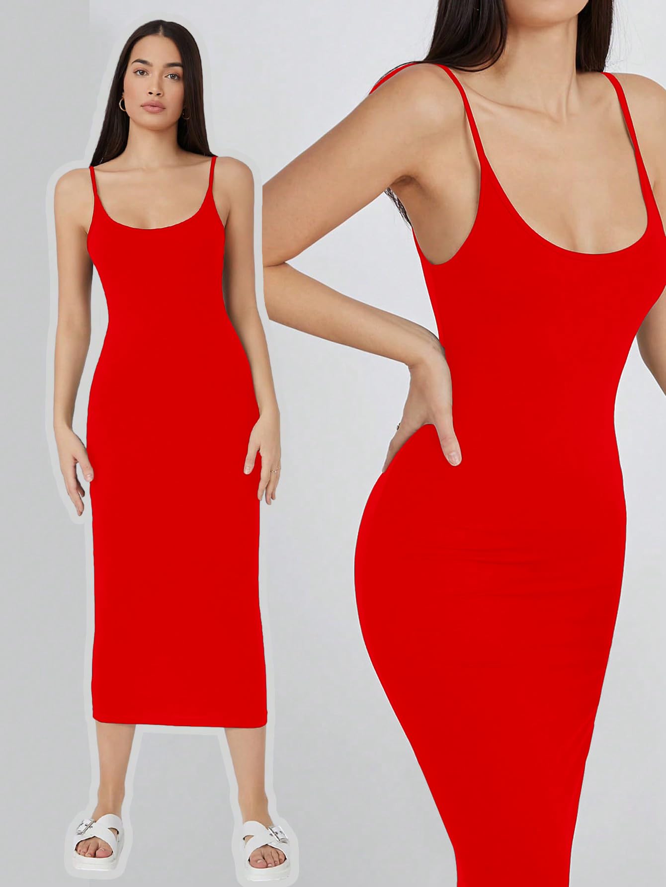 Aahwan Women's & Girls Midi Solid Cami Bodycon Casual Dress - SD & CO.