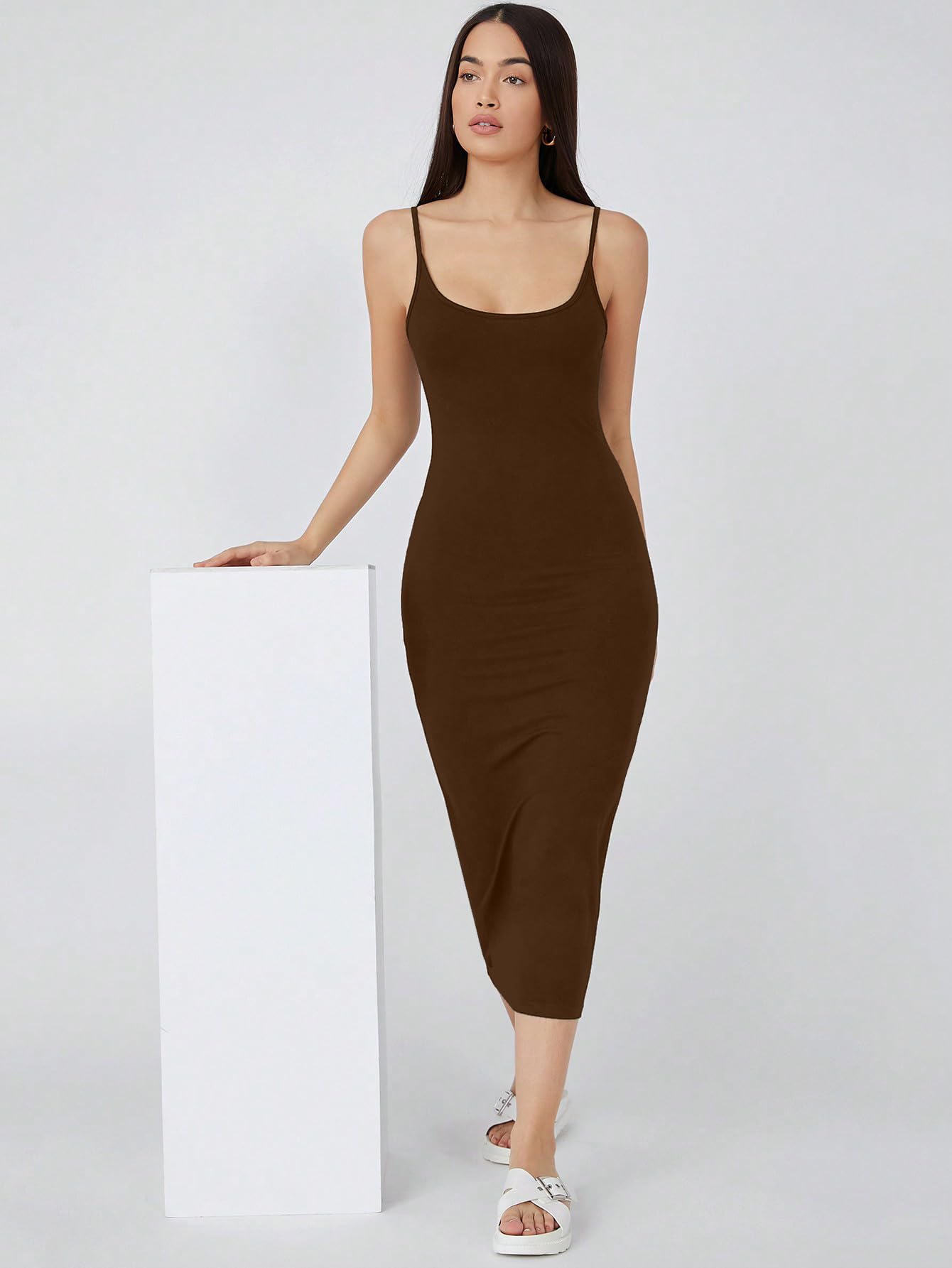 Aahwan Women's & Girls Midi Solid Cami Bodycon Casual Dress - SD & CO.