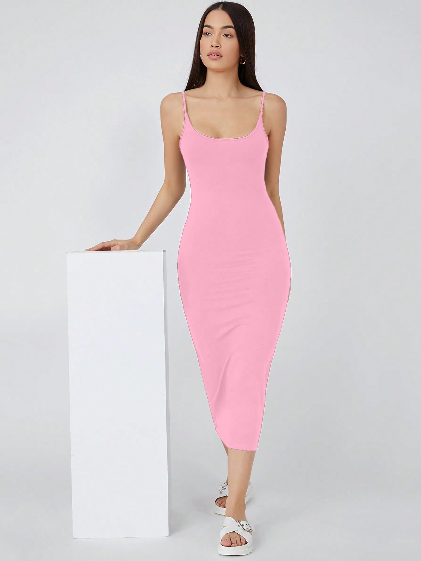 Aahwan Women's & Girls Midi Solid Cami Bodycon Casual Dress - SD & CO.