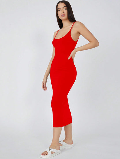 Aahwan Women's & Girls Midi Solid Cami Bodycon Casual Dress - SD & CO.