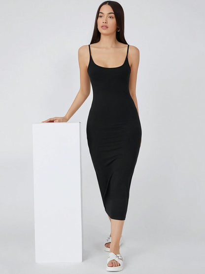 Aahwan Women's & Girls Midi Solid Cami Bodycon Casual Dress - SD & CO.